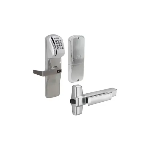 KIT - Mag-Stripe (Swipe Card) and Keypad Stand Alone Exit Trim for Rim Exit Device, Rhodes Lever, FSIC Prep, Schlage Large Format IC Core Included, 6-Pin C Keyway (1-Bitted Brushed Chrome Cylinder 626), Satin Chrome 626, US26D