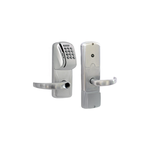 KIT - Mag-Stripe (Swipe Card) and Keypad Stand Alone Apartment Cylindrical Lock, Sparta Lever, Key in Lever, 6-Pin C Keyway (0-Bitted Brushed Chrome Cylinder 626), Satin Chrome 626