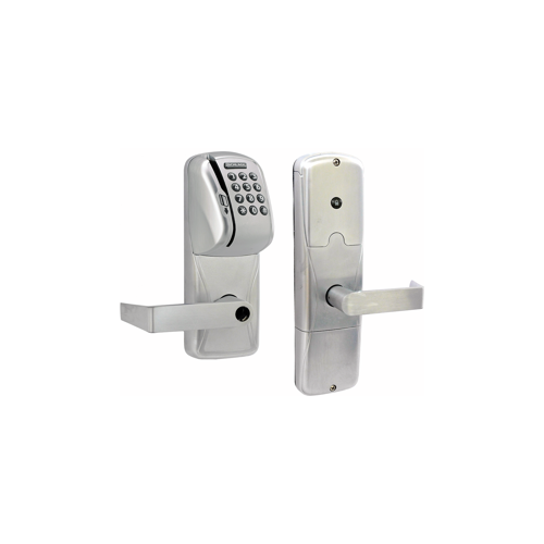 KIT - Mag-Stripe (Swipe Card) and Keypad Networked Hardwired Privacy Cylindrical Lock, Rhodes Lever, Key in Lever, 6-Pin C Keyway (0-Bitted Brushed Chrome Cylinder 626), Satin Chrome 626