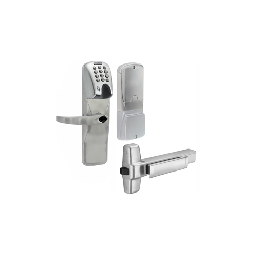 KIT - Mag-Stripe (Swipe Card) and Keypad Stand Alone Exit Trim for Rim Exit Device, Sparta Lever, FSIC Prep, Schlage Large Format IC Core Included, 6-Pin C Keyway (1-Bitted Brushed Chrome Cylinder 626), Satin Chrome 626, US26D