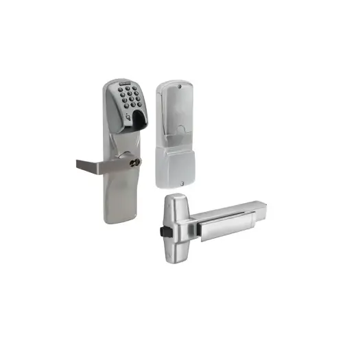 KIT - Mag-Stripe (Insert Card) and Keypad Stand Alone Exit Trim for Rim Exit Device, Rhodes Lever, FSIC Prep, Schlage Large Format IC Core Included, 6-Pin C Keyway (1-Bitted Brushed Chrome Cylinder 626), Satin Chrome 626, US26D