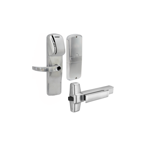 KIT - Mag-Stripe (Swipe Card) Networked Hardwired Exit Trim for Rim Exit Device, Sparta Lever, Key in Lever, 6-Pin C Keyway (0-Bitted Brushed Chrome Cylinder 626), Satin Chrome 626