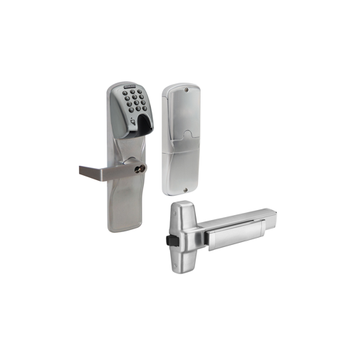 KIT - Mag-Stripe (Insert Card) and Keypad Networked Hardwired Exit Trim for Rim Exit Device, Rhodes Lever, FSIC Prep, Schlage Large Format IC Core Included, 6-Pin C Keyway (1-Bitted Brushed Chrome Cylinder 626), Satin Chrome 626, US26D