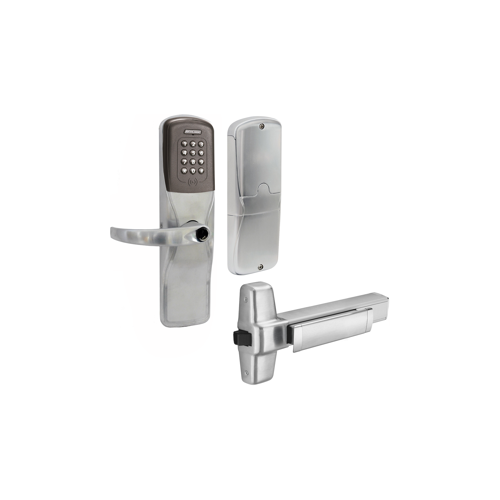 KIT - Multi-Technology and Keypad Networked Hardwired Exit Trim for Rim Exit Device, Sparta Lever Less Cylinder (Conventional Cylinder not Included), Satin Chrome 626