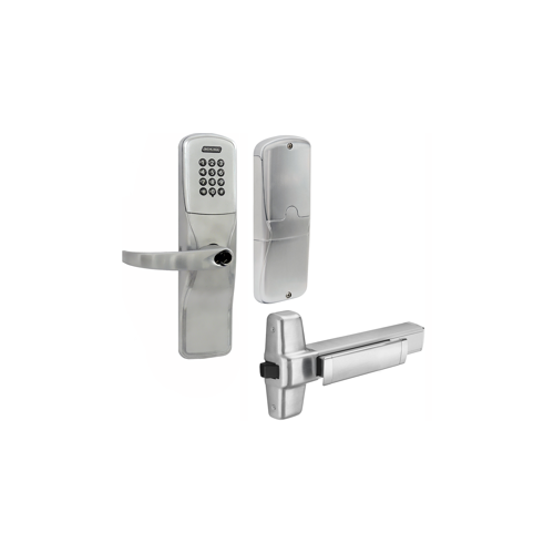 KIT - Keypad Networked Hardwired Exit Trim for Rim Exit Device, Sparta Lever, FSIC Prep, Schlage Large Format IC Core Included, 6-Pin C Keyway (1-Bitted Brushed Chrome Cylinder 626), Satin Chrome 626, US26D