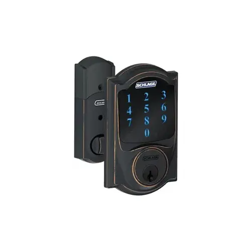 Touchscreen Deadbolt Camelot with Z-Wave, Built in Alarm, Dual Option Adjustable Backset, Grade 1, C Keyway, Aged Bronze 716