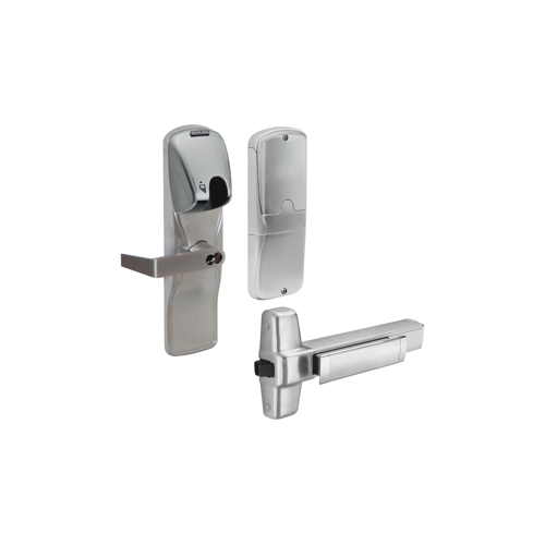 KIT - Mag-Stripe (Insert Card) Networked Hardwired Exit Trim for Rim Exit Device, Rhodes Lever, FSIC Prep, Schlage Large Format IC Core Included, 6-Pin C Keyway (1-Bitted Brushed Chrome Cylinder 626), Satin Chrome 626, US26D