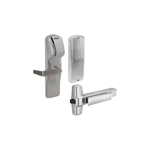 KIT - Mag-Stripe (Swipe Card) Networked Hardwired Exit Trim for Rim Exit Device, Rhodes Lever, Key in Lever, 6-Pin C Keyway (0-Bitted Brushed Chrome Cylinder 626), Satin Chrome 626