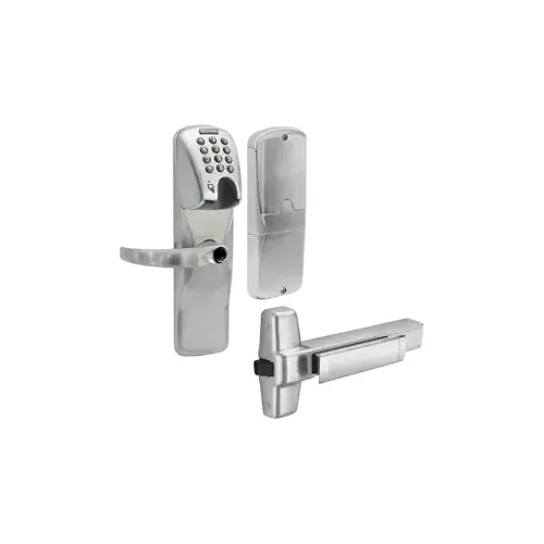 KIT - Mag-Stripe (Insert Card) and Keypad Networked Hardwired Exit Trim for Rim Exit Device, Sparta Lever, Key in Lever, 6-Pin C Keyway (0-Bitted Brushed Chrome Cylinder 626), Satin Chrome 626