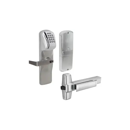 KIT - Mag-Stripe (Swipe Card) and Keypad Networked Hardwired Exit Trim for Rim Exit Device, Rhodes Lever with SFIC Prep (Small Format IC Core not Included), Satin Chrome 626