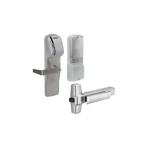 KIT - Mag-Stripe (Swipe Card) Stand Alone Exit Trim for Rim Exit Device, Rhodes Lever, Key in Lever, 6-Pin C Keyway (0-Bitted Brushed Chrome Cylinder 626), Satin Chrome 626