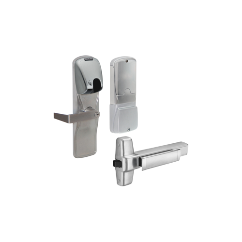 KIT - Mag-Stripe (Insert Card) Stand Alone Exit Trim for Rim Exit Device, Rhodes Lever, Key in Lever, 6-Pin C Keyway (0-Bitted Brushed Chrome Cylinder 626), Satin Chrome 626