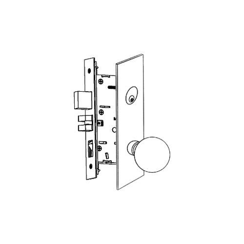 Dormitory Mortise Lock with Ball Knob on Capitol Plate Trim, 2-3/4" Backset, Deadbolt and Latch, Front 1-1/4 x 8", Grade 1, Stainless Steel US32D/630