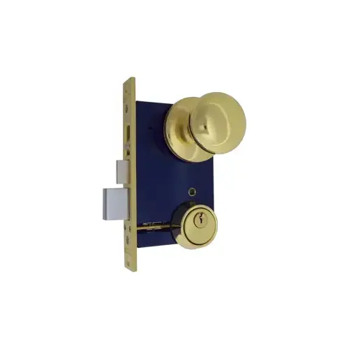 Knob x Rose, Double Cylinder Mortise Lock with Latch and Deadbolt, 2-1/2" Backset, Marks A Keyway, 5 Pin, Left Hand Reverse, Front 1" x 7-1/8", Bright Brass US3/605