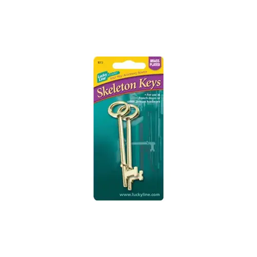 Skeleton Keys Flat & Notched, Brass-Plated 2/Card