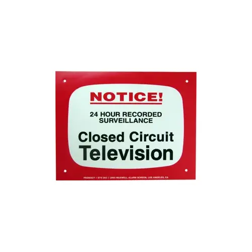 Maxwell Alarm Screen Mfg Inc STV-202 Sign 11" x 8.5" Warning CCTV