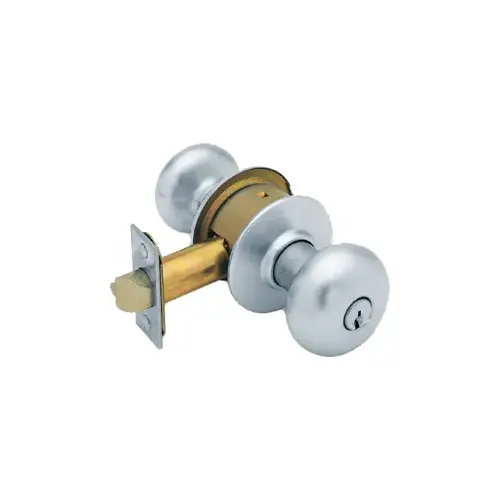 Grade 2 Entry Plymouth Knob, 2 3/4 Backset (11-096), ANSI Strike (10-025), Less Cylinder, Satin Chrome 626, US26D