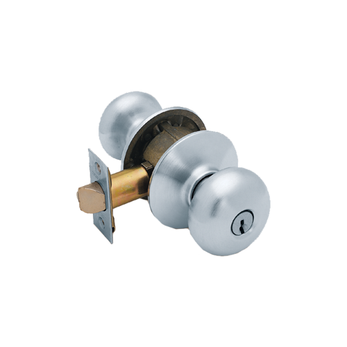 Storeroom Plymouth Knob Grade 2, C Keyway, Triple Option Adjustable Backset, Satin Chrome 626