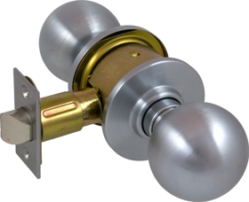 Schlage Lock Company A10SORB626-2 3/8 BS T-STRIKE Grade 2 Passage Orbit Knob, 2-3/8" Backset (11-068), T-Strike (10-001), Satin Chrome 626, US26D