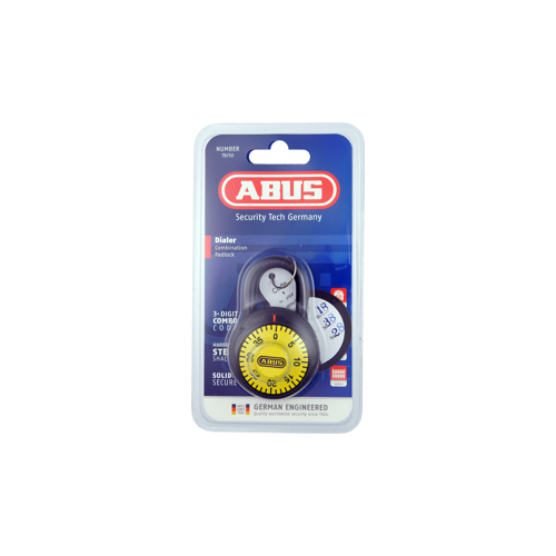 Abus Lock Company 78/50C-78815 Yellow 3-Dial Combination Padlock 2" Wide, Shackle - 1/4" Diameter and 13/16" Vertical Clearance, Carded