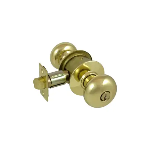 Grade 2 Storeroom Plymouth Knob 2 3/8 Backset (11-085), ANSI Strike (10-025), C Keyway, Bright Brass 605, US3