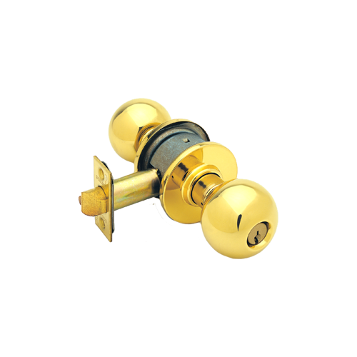 Grade 2 Entry Orbit Knob, 2-3/8 Backset (11-085), ANSI Strike (10-025), C Keyway, Bright Brass 605, US3