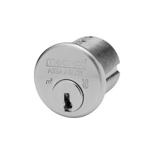 Medeco Security Locks 100200-T-26 DL-S M3 Mortise Cylinder 1-1/8", 6-Pin, DL Keyway, Sub-Assembled, Standard Yale Cam, Satin Chrome 26