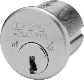 Medeco Security Locks 100200-T-26 DL-S M3 Mortise Cylinder 1-1/8", 6-Pin, DL Keyway, Sub-Assembled, Standard Yale Cam, Satin Chrome 26