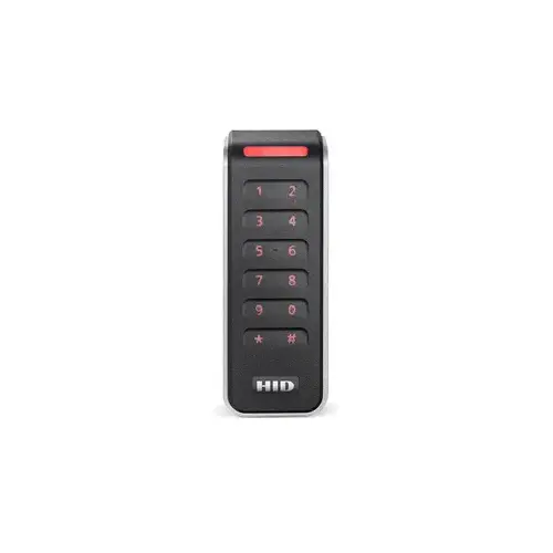 Narrow Stile, Signo Keypad Reader, 12 Key, Standard Profile/Credential, Pigtail, OSDP, 125khz, 13.56 MHz, 2.4 GHz, Prox, Bluetooth, 12VDC, UL, FCC, Black Body, Silver Trim