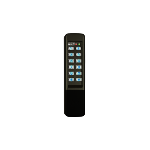 Security Door Controls 923U Narrow Stand Alone Indoor/Outdoor Digital Weatherized Keypad, 500 User, 1-6 Digit Pin, Surface Mount, 1-3/4" x 7-5/16" x 1-3/8", Keypad Programming, 4 Outputs, 2 Relays and 2 Solid State Outputs Timed or Latching, LED Status, Black Finish