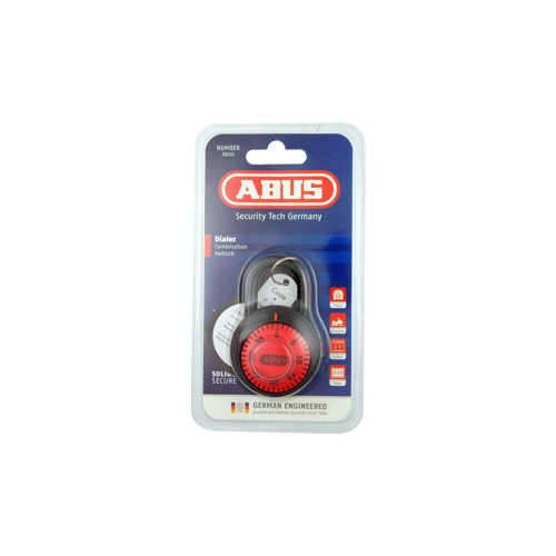 Red 3-Dial Combination Padlock 2" Wide, Shackle - 1/4" Diameter and 13/16" Vertical Clearance, Carded