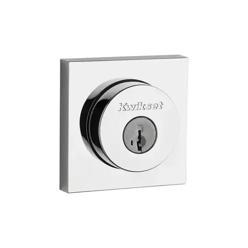 Halifax Square Single Cylinder Deadbolt, KW1 SmartKey, Radius Corner Adjustable Latch 2-3/8"-2-3/4" Backset, Grade 2, Polished Chrome US26/625