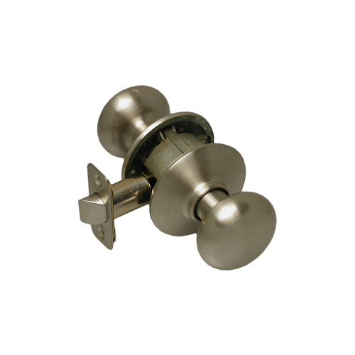 Passage Plymouth Knob Grade 2, Radius Corner/Drive-In Adjustable Backset, Satin Nickel 619