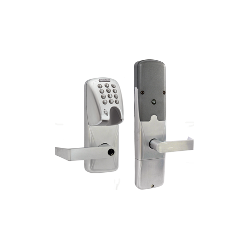 KIT - Mag-Stripe (Insert Card) and Keypad Networked Wireless Apartment Cylindrical Lock, Rhodes Lever, Key in Lever, 6-Pin C Keyway (0-Bitted Brushed Chrome Cylinder 626), Satin Chrome 626