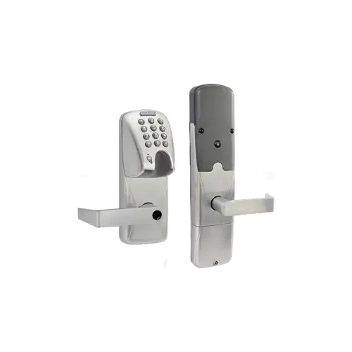 KIT - Mag-Stripe (Insert Card) and Keypad Networked Wireless Privacy Cylindrical Lock, Rhodes Lever, Key in Lever, 6-Pin C Keyway (0-Bitted Brushed Chrome Cylinder 626), Satin Chrome 626