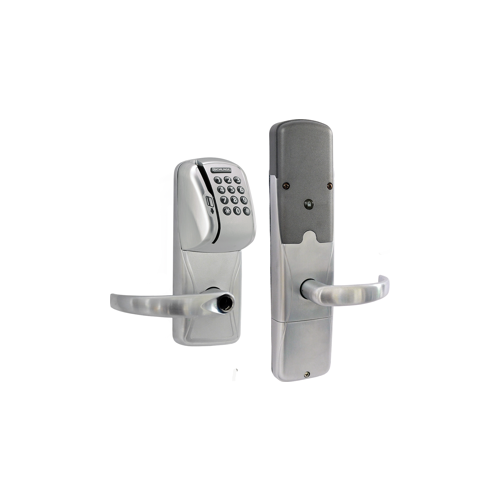 KIT - Mag-Stripe (Swipe Card) and Keypad Networked Wireless Office Mortise Lock, Sparta Lever, Key in Lever, 6-Pin C Keyway (0-Bitted Brushed Chrome Cylinder 626), Satin Chrome 626