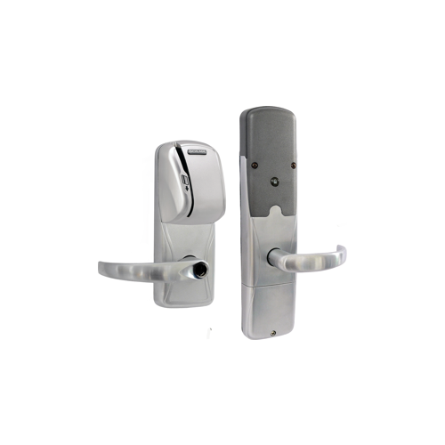 KIT - Mag-Stripe (Swipe Card) Networked Wireless Office Cylindrical Lock, Sparta Lever, Key in Lever, 6-Pin C Keyway (0-Bitted Brushed Chrome Cylinder 626), Satin Chrome 626