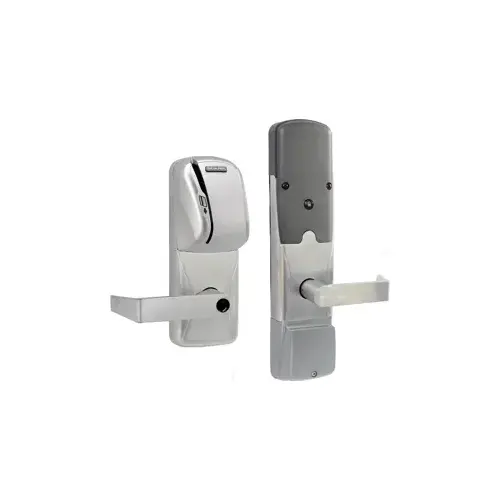 KIT - Mag-Stripe (Swipe Card) Networked Wireless Office Cylindrical Lock, Rhodes Lever, Key in Lever, 6-Pin C Keyway (0-Bitted Brushed Chrome Cylinder 626), Satin Chrome 626