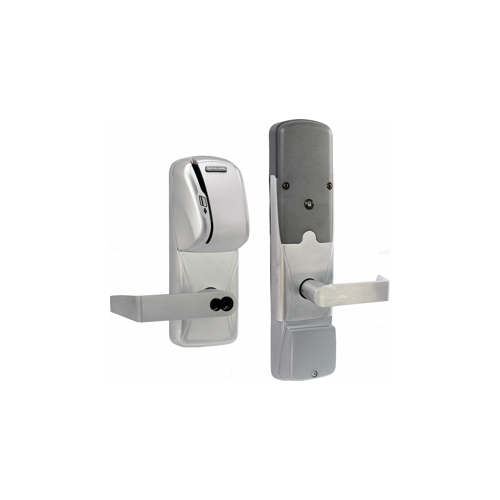 KIT - Mag-Stripe (Swipe Card) Networked Wireless Office Mortise Lock, Rhodes Lever, FSIC Prep, Schlage Full Size IC Core Included, 6-Pin C Keyway (1-Bitted Brushed Chrome Cylinder 626), Satin Chrome 626, US26D