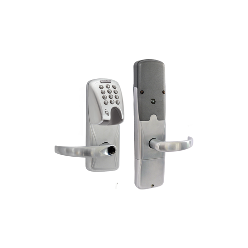 KIT - Mag-Stripe (Insert Card) and Keypad Networked Wireless Apartment Mortise Lock, Sparta Lever, Key in Lever, 6-Pin C Keyway (0-Bitted Brushed Chrome Cylinder 626), Satin Chrome 626