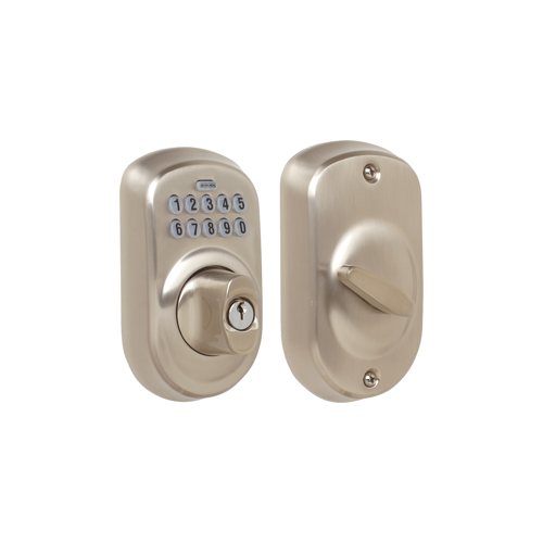 Keypad Deadbolt Plymouth Style, Key Override, C Keyway, Triple Option Adjustable Backset, Grade 2, Satin Nickel 619, US15