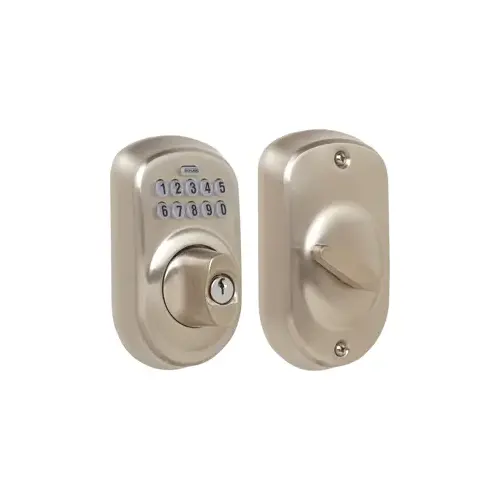 Keypad Deadbolt Plymouth Style, Key Override, C Keyway, Triple Option Adjustable Backset, Grade 2, Satin Nickel 619, US15