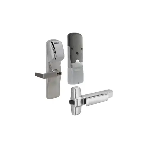 KIT - Mag-Stripe (Swipe Card) Networked Wireless Exit Trim for Rim Exit Device, Rhodes Lever, FSIC Prep, Schlage Large Format IC Core Included, 6-Pin C Keyway (1-Bitted Brushed Chrome Cylinder 626), Satin Chrome 626, US26D