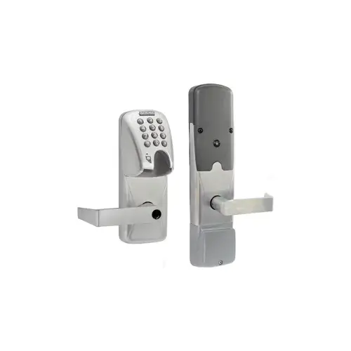 KIT - Mag-Stripe (Insert Card) and Keypad Networked Wireless Office Cylindrical Lock, Rhodes Lever, Key in Lever, 6-Pin C Keyway (0-Bitted Brushed Chrome Cylinder 626), Satin Chrome 626