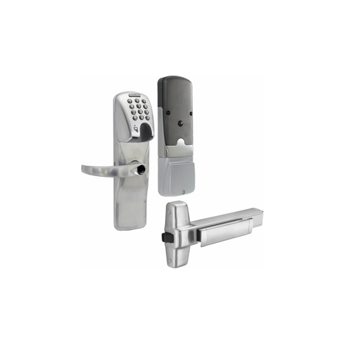 KIT - Mag-Stripe (Insert Card) and Keypad Networked Wireless Exit Trim for Rim Exit Device, Sparta Lever, Key in Lever, 6-Pin C Keyway (0-Bitted Brushed Chrome Cylinder 626), Satin Chrome 626