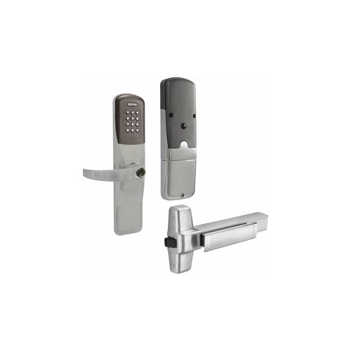 KIT - Multi-Technology and Keypad Networked Wireless Exit Trim for Rim Exit Device, Sparta Lever with FSIC Prep (Schlage Full Size IC Core not Included), Satin Chrome 626