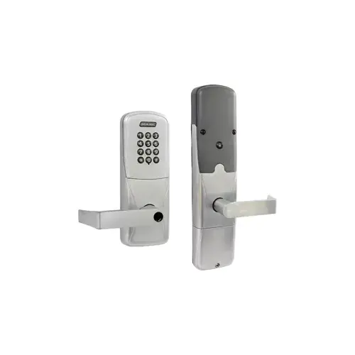 KIT - Keypad Networked Wireless Office Mortise Lock, Rhodes Lever, Key in Lever, 6-Pin C Keyway (0-Bitted Brushed Chrome Cylinder 626), Satin Chrome 626