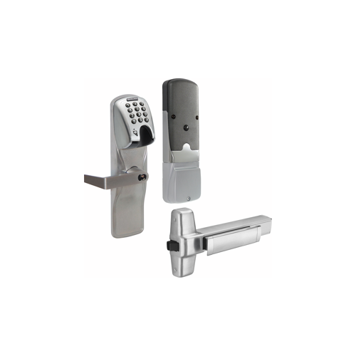 KIT - Mag-Stripe (Insert Card) and Keypad Networked Wireless Exit Trim for Rim Exit Device, Rhodes Lever with SFIC Prep (Small Format IC Core not Included), Satin Chrome 626