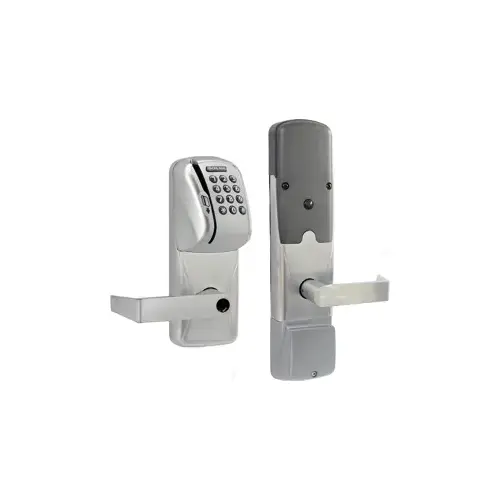 KIT - Mag-Stripe (Swipe Card) and Keypad Networked Wireless Classroom/Storeroom Cylindrical Lock, Rhodes Lever, Key in Lever, 6-Pin C Keyway (0-Bitted Brushed Chrome Cylinder 626), Satin Chrome 626