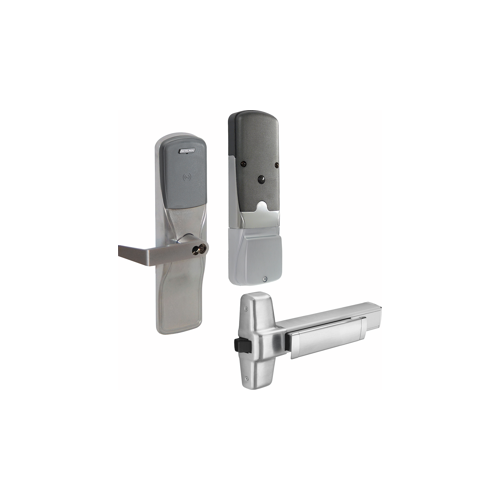 KIT - Multi-Technology Networked Wireless Exit Trim for Rim Exit Device, Rhodes Lever, FSIC Prep, Schlage Large Format IC Core Included, 6-Pin C Keyway (1-Bitted Brushed Chrome Cylinder 626), Satin Chrome 626, US26D